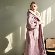 Женские осенне-зимние топы с рукавами, флисовая фланелевая куртка, осенняя и зимняя Длинная утепленная Домашняя одежда, верхняя одежда HN314