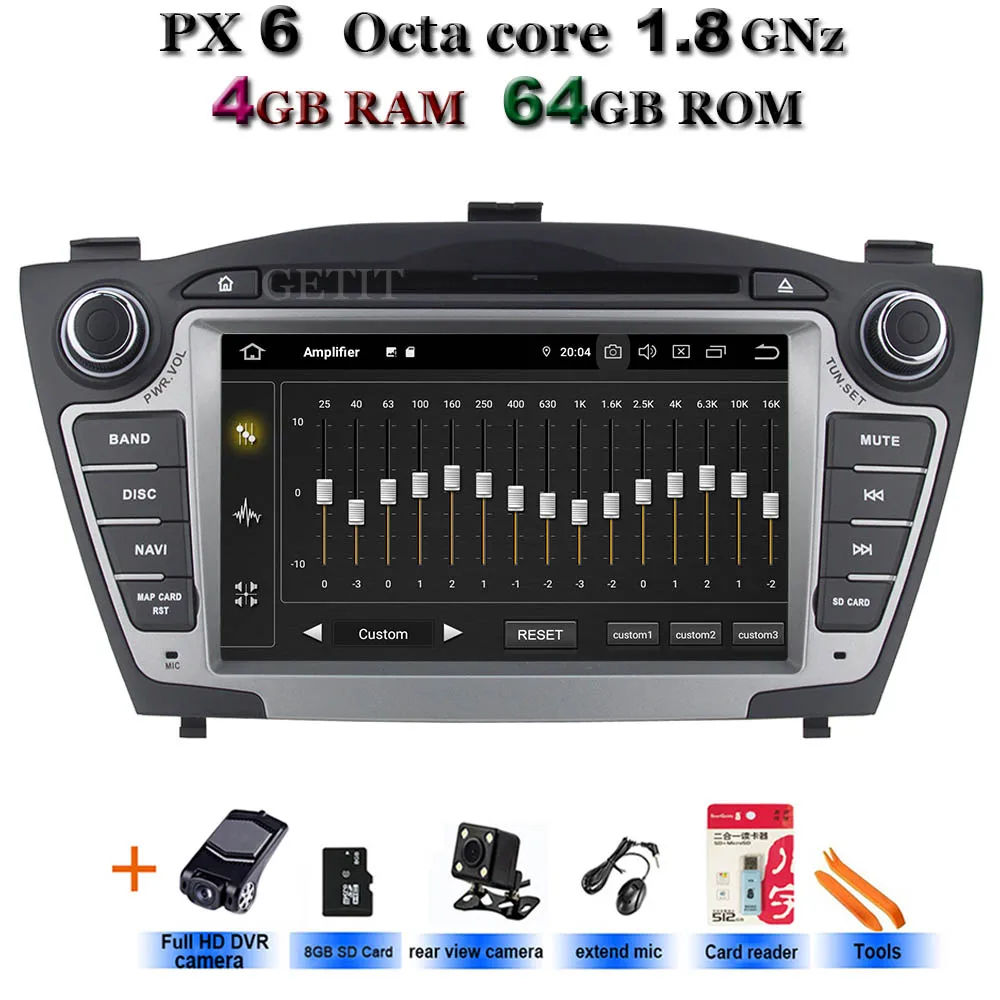 Автомобильный мультимедийный плеер PX6 DSP gps 2 Din Android 9 для hyundai/IX35/TUCSON 2009- Canbus Авто Радио USB DVR dvd-плеер DSP FM - Цвет: PX6-Cams