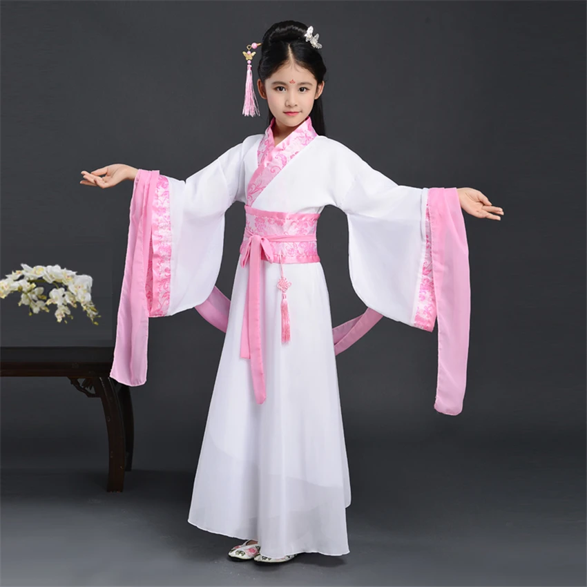 Традиционная китайская одежда для девочек, Hanfu, платье с длинными рукавами, для сцены, праздника, наряд принцессы, древние костюмы