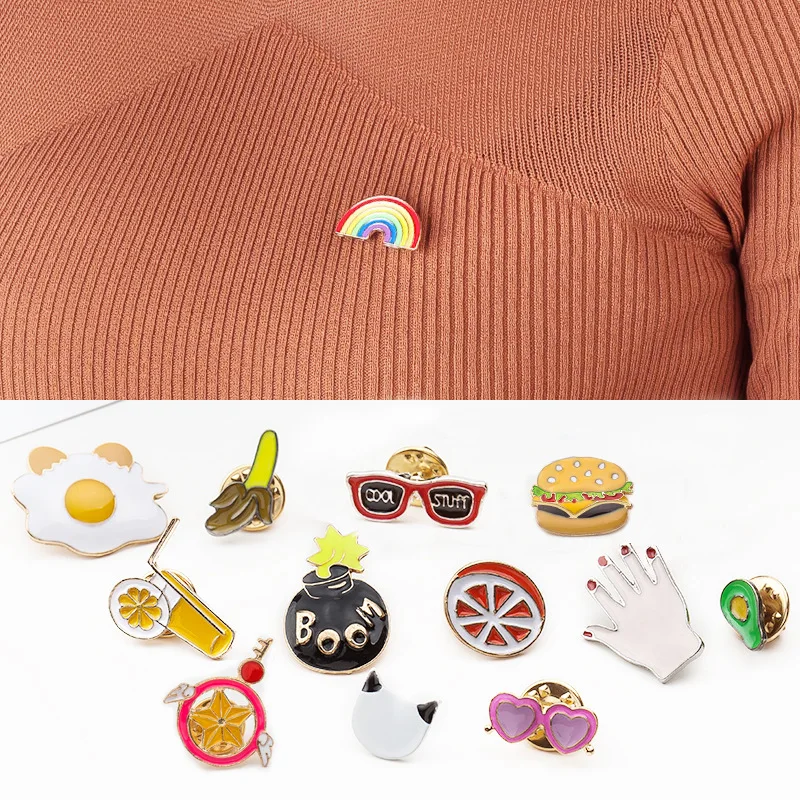 Personality accessories Dripping oil brooch Cartoon shape lightning orange juice poached egg Collar pin cuff Gifts for women | Украшения и