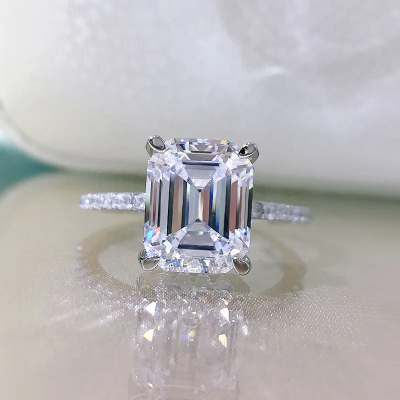 Emerald Cut White Sapphire Engagement Ring for Women in Sterling Silver |  SayaBling Jewelry