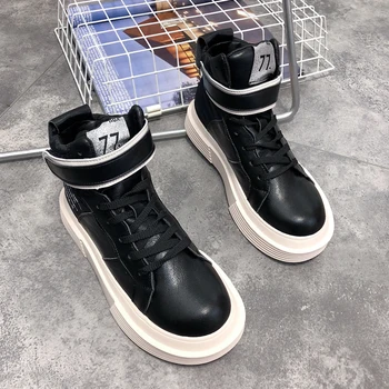 

European high-top women's shoes tide Martin boots wild Korean hip-hop hip-hop shoes Velcro thick-soled casual shoes
