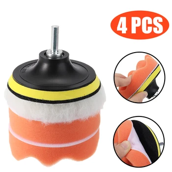 

4pcs Car Gross Polishing Buffer Buffing Pad Kit Set Drill Adapter High Performance Wool & Foam Waffle Pads