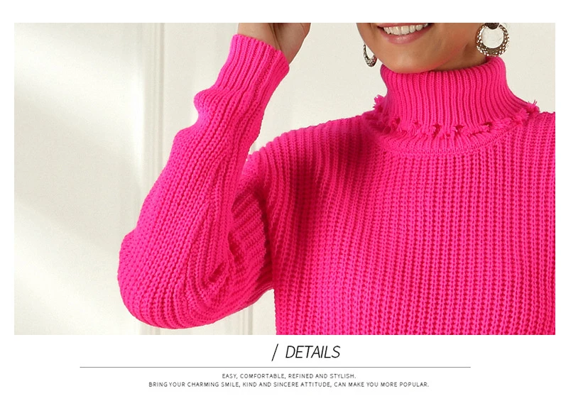 High Collar Bottoming Shirt Sweater Women Fluorescent Color Hole Old Hooded Long-sleeved Retro Pullover Sweater Women