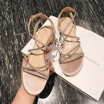 

MLJUESE 2020 women sandals silk Rome style black color crystal open toe high heels beaches sandals party wedding