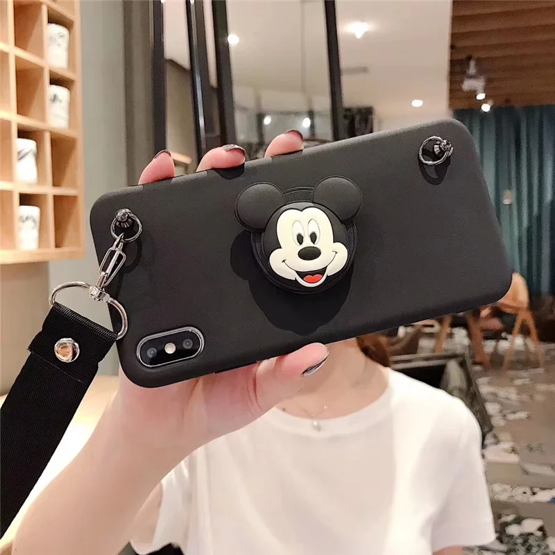 Модный наплечный ремень, чехол с мультяшными мышами для coque iphone 8plus 8 6 s 7 plus xr xs max girl, ремешок на шею, силиконовый чехол