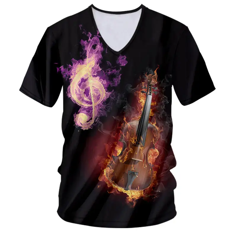 Custom T-shirts MenWomen Short Sleeve V-neck T-shirt Novelty 3D Print Guitar Music T shirt Summer Hip Hop Rock Rap Tees S-7XL (1)