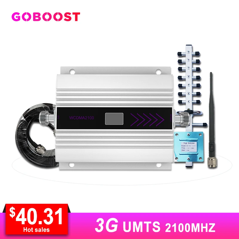 

WCDMA 2100MHZ Cellular Signal Amplifier LCD Display Mini Mobile Phone Signal Booster Repeater Yagi+Whip Antenna Coaxial Cable *