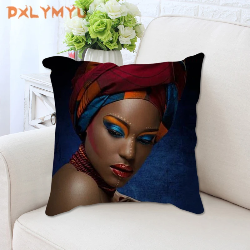 African Style Woman Portrait Print Decorative Cushion Cover Throw Pillow Case Cushion Bedroom Office Home Decor