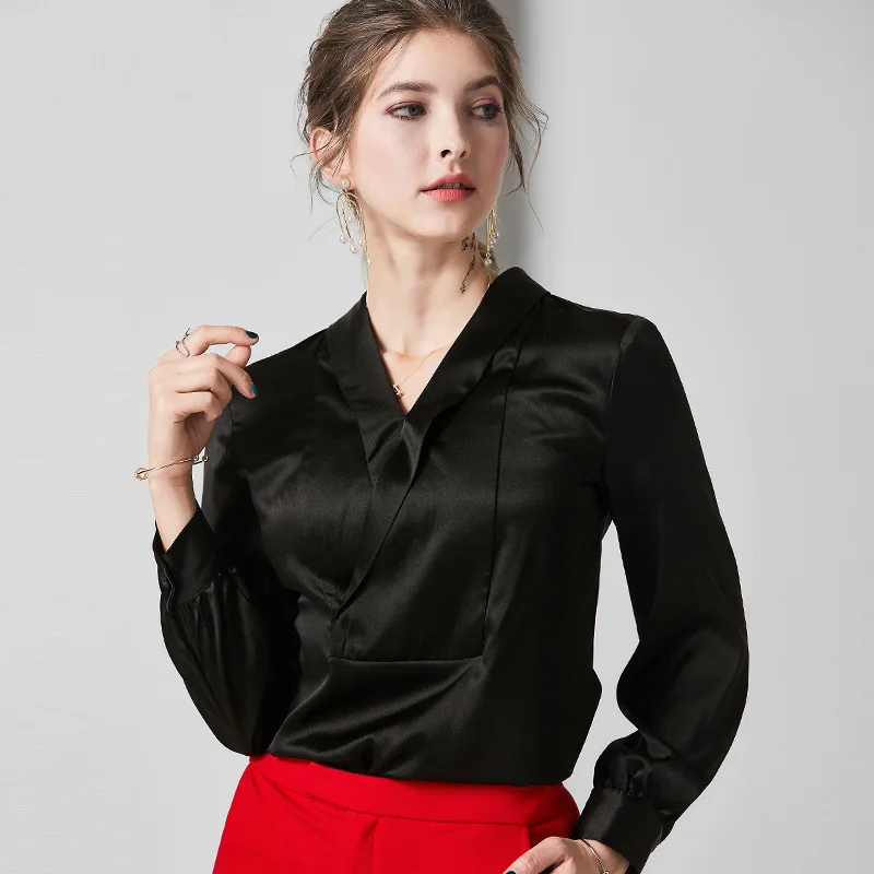 black silk blouse for women high quality long sleeve 4XL plus size casual sexy office dress shirts elegant dropshipping black silk blouse for women high quality long sleeve 4XL plus size casual sexy office dress shirts elegant dropshipping