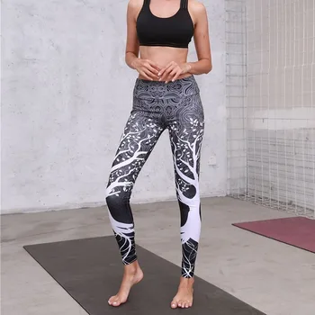 

Autumn and winter 2019 women's fashion trend branch digital printing hip fitness slim leggings women's sweatpants leggings