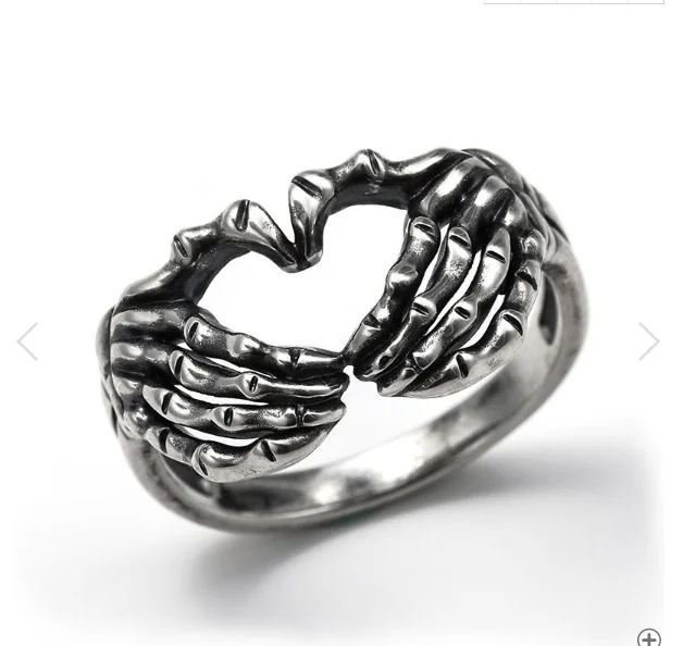 Silver Plated Hand with Heart Rings for Men Punk Gothic Creative Skeleton Couple Ring Women Hip Hop Band Jewelry Charm Gift 1