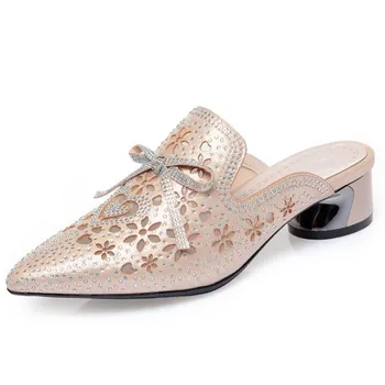 

2020 Summer New Bow Hollow Rhinestone Pointed Sandals Fashion Elegant Sandal Slippers Comfort Non-slip Women High Heel Sandals