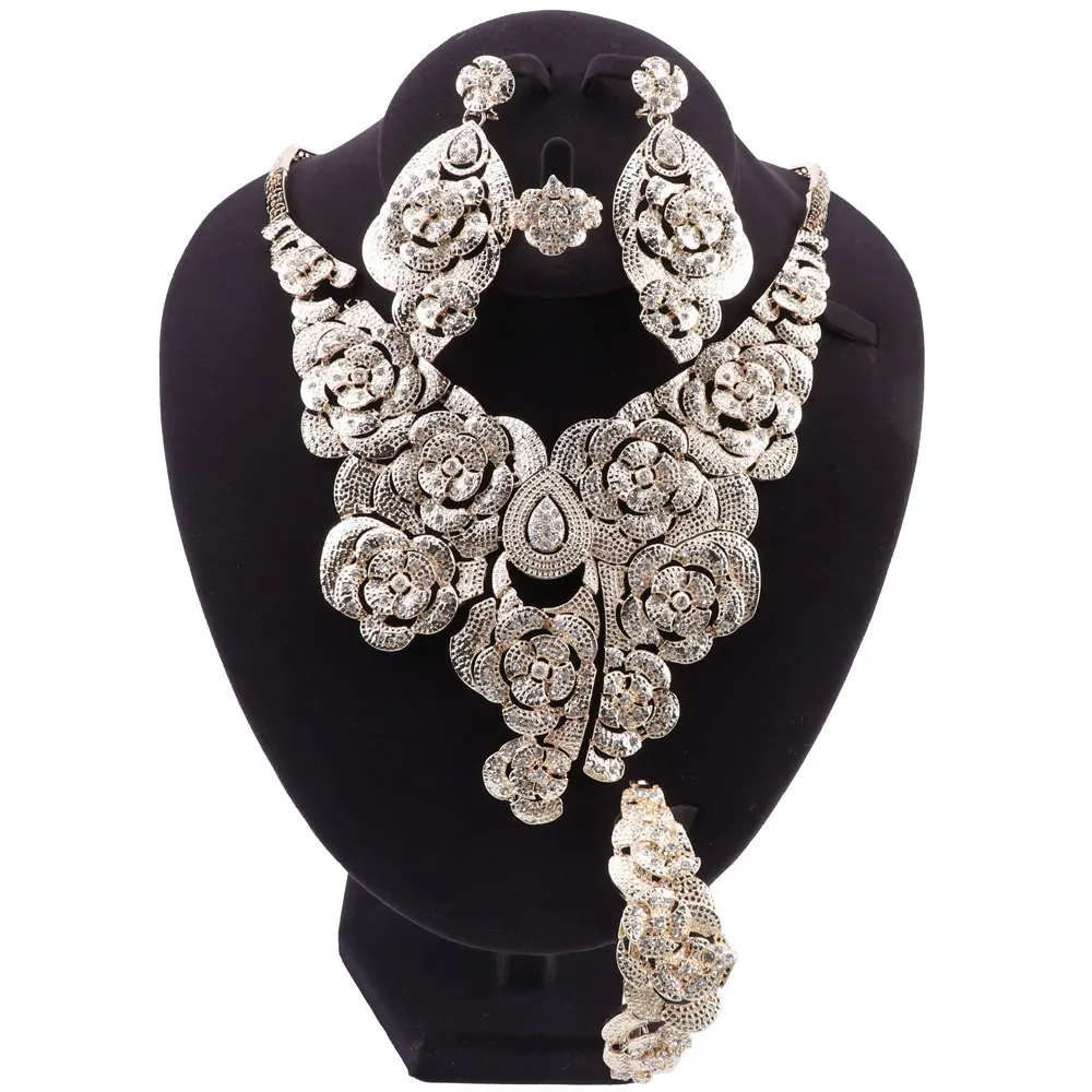 Классический набор ювелирных украшений для невесты Африка Дубай золото-цветной шарик мода женщины крупное колье серьги, браслет, кольцо наборы