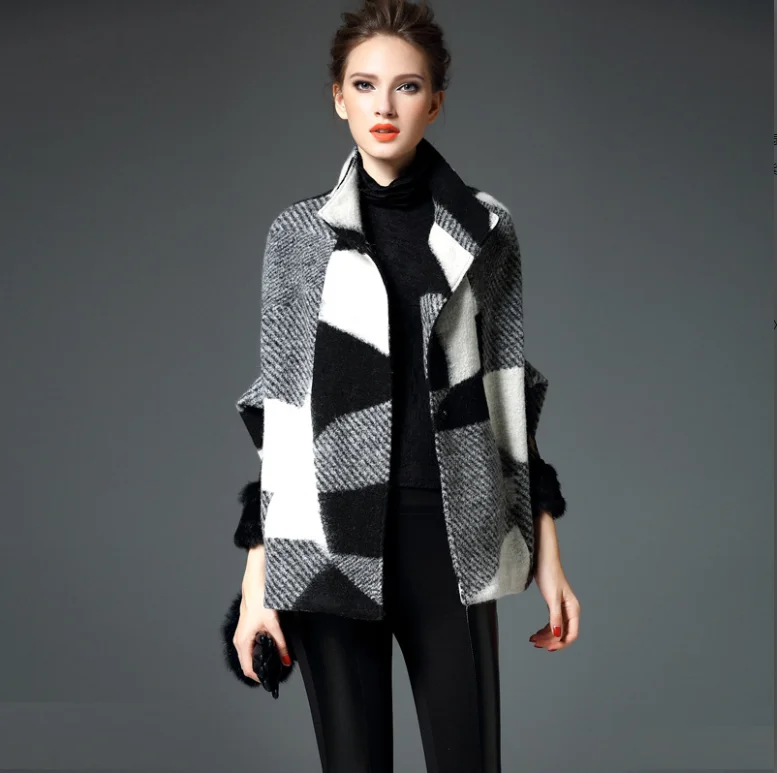 

Boollili Irregular Turn-down Collar Long Wool Cloak Coat Female Bat Sleeved Overcoat Autumn Winter Outerwear Manteau Femme