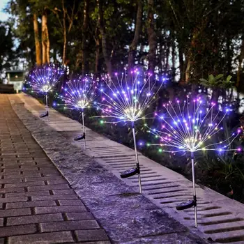 

90 120 150 LEDs Backyard Stake Lawn Starburst Solar Light Walkway Outdoor Garden Copper Wire Fireworks Decor Fairy Patio
