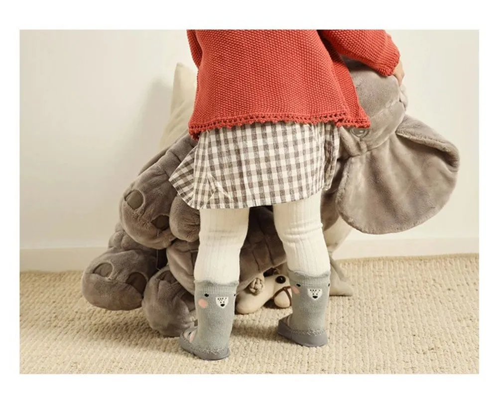 Обувь для малышей толстые теплые нескользящие носки с рисунками животных для маленьких мальчиков и девочек Тапочки для новорожденных chaussure enfant