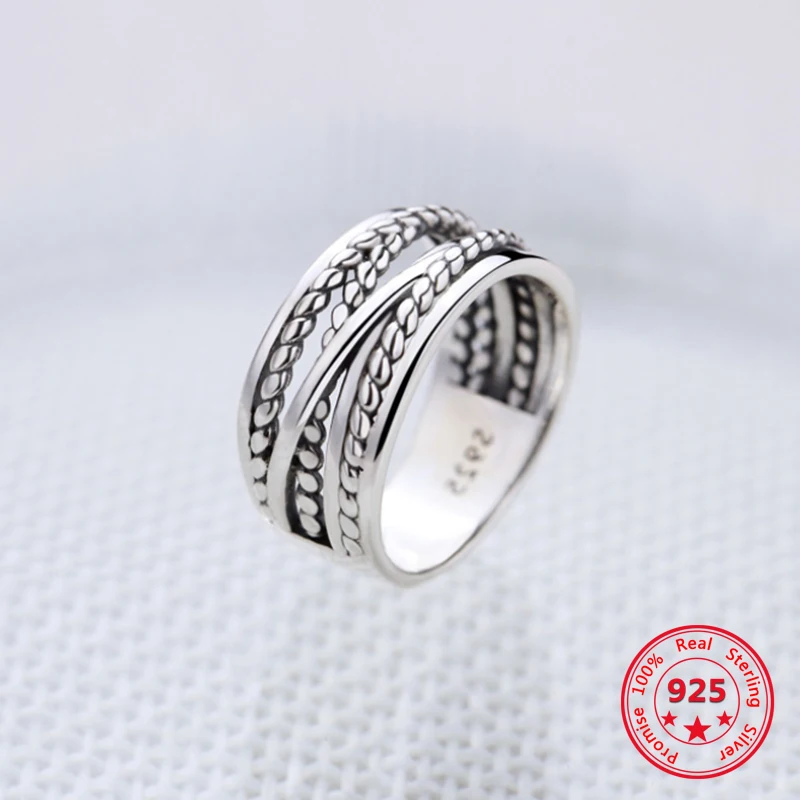 Стерлинговое Серебро 925 пробы Chaos rope винтажные кольца из серебра Twist element Дизайн Ретро Кольца для женщин хорошее ювелирное изделие