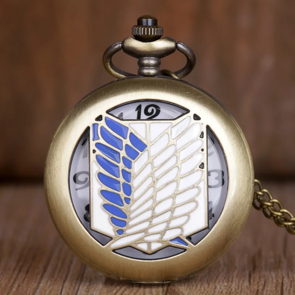 High Quality Retro Bronze Pocket Watch Attack on Titan Wings of Liberty Clamshell Design Quartz Pocket Watch Gift for Men Women
