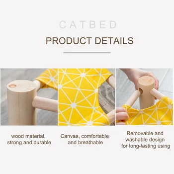 Elevated Cat Bed House Cat Hammocks Bed Wood Canvas Cat Lounge Bed for Small Rabbit Cats Dogs Durable Canvas Pet House Supplies 6