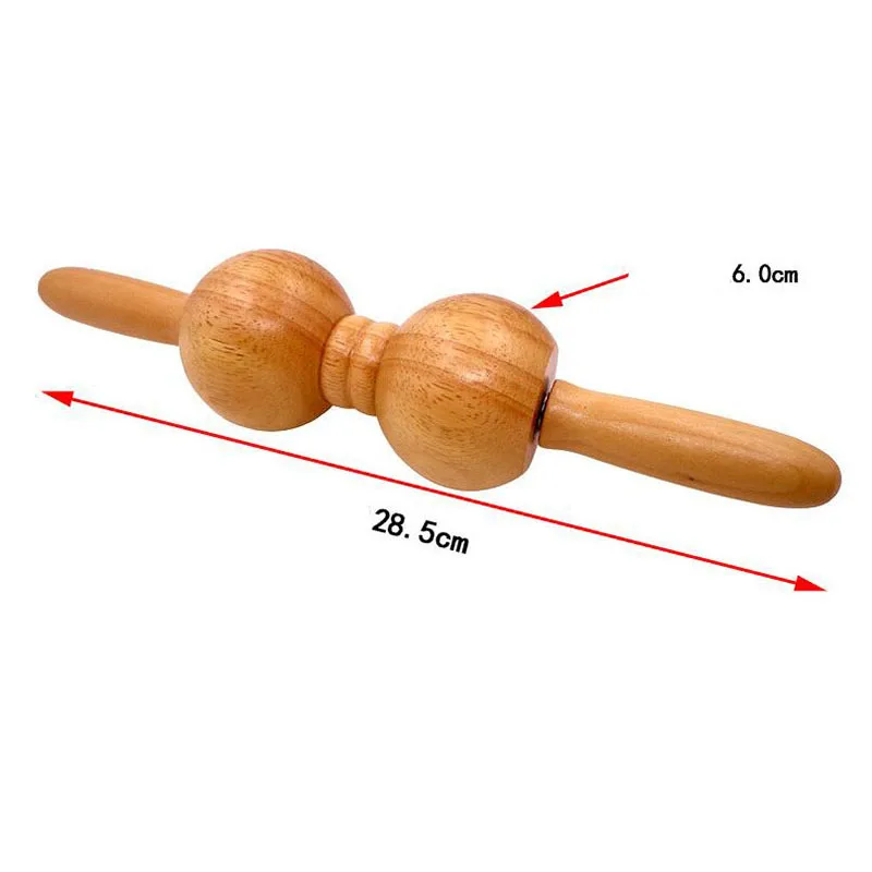 Wooden roller massager Solid wood back leg massage massage hammer double ball rolling spine