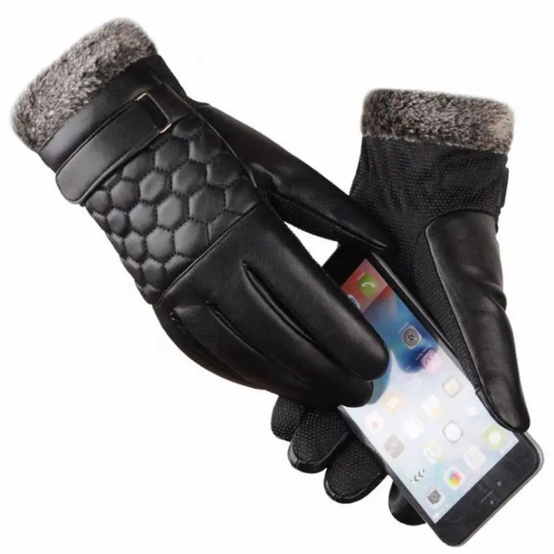 21 стиль мужчины Witner искусственная кожа сенсорный экран перчатки Плюшевые Подкладка теплые варежки - Цвет: 15