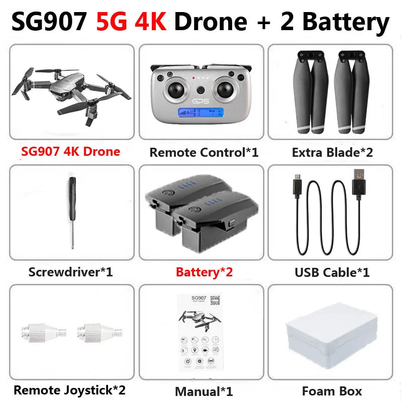 SG907 5G gps складной Профессиональный Дрон с двойной камерой 1080P 4K HD 50X зум WiFi FPV широкий угол RC Квадрокоптер вертолет игрушки - Цвет: 5G 4K 2B Foam