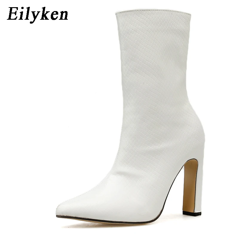 Eilyken/Новинка года; женские ботильоны; пикантные ботинки с острым носком на высоком квадратном каблуке; Femme; модные белые ботинки «Челси»; Размеры 35-42