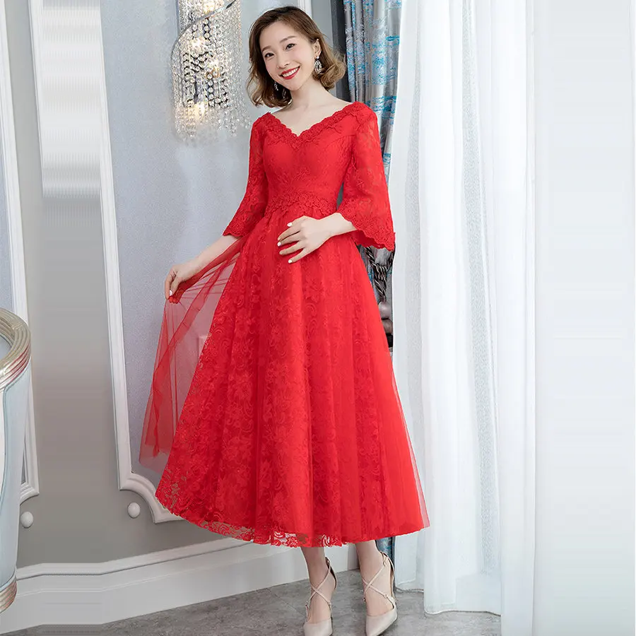 Кружевные платья для выпускного вечера Vestidos De Gala Y019 новые красные платья а-силуэта женские вечерние платья ночного размера плюс с v-образным вырезом для беременных платье на выпускной
