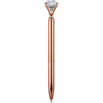 

50 Large Crystal Diamond Pen Metal Ballpoint Pen Black Ink Ring Wedding Office Metal Ballpoint Pen Rose Gold Gift