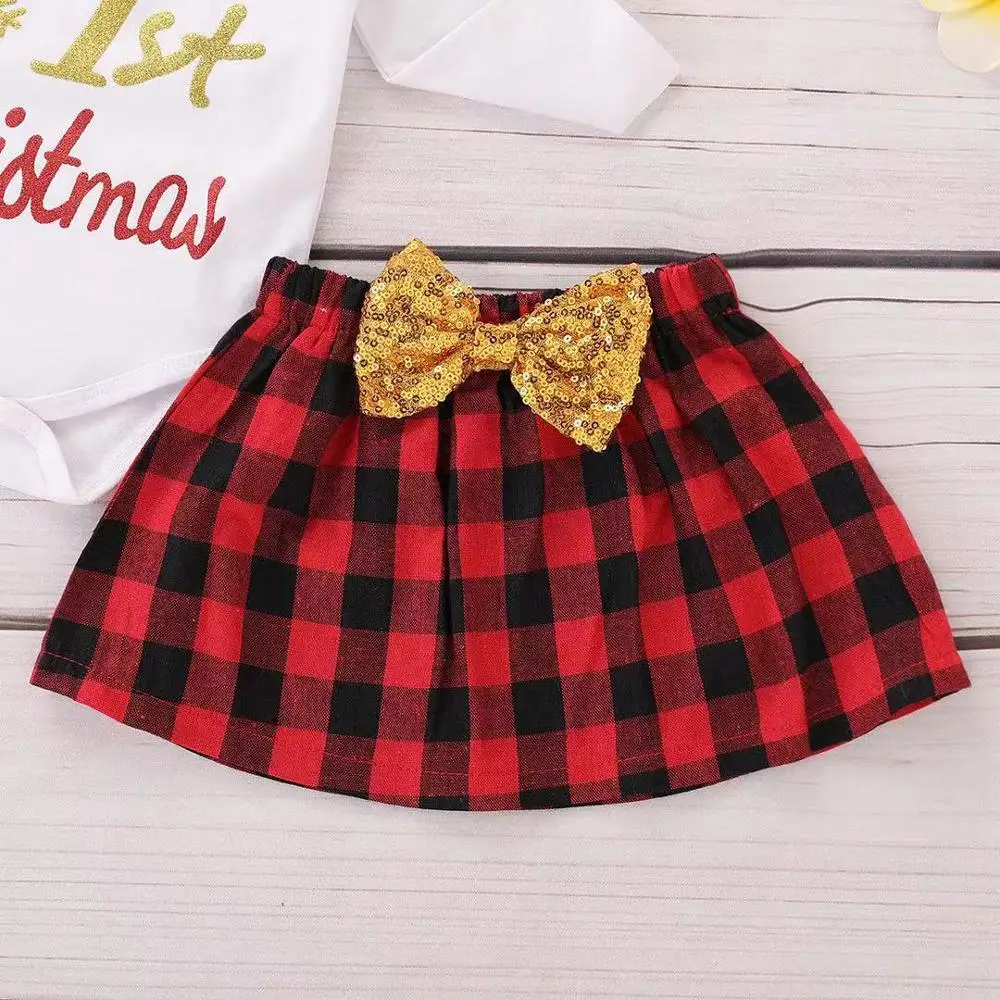 Рождественское платье для маленьких девочек; комплект одежды из 3 предметов для маленьких девочек; Рождественский костюм для девочек