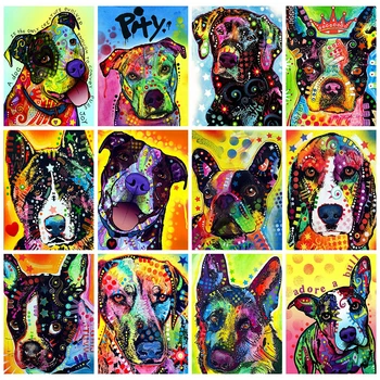 

HUACAN 5D DIY Diamond Painting Colorful Dogs Full Drill Diamond Rhinestone Embroidery Animal Cross Stitch Gift Home Decor