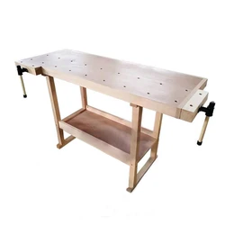 Établi multifonctionnel pour le travail du bois, Console de travail en bois de hêtre, bricolage, menuiserie manuelle, Table en bois massif avec pince AT718 13C 