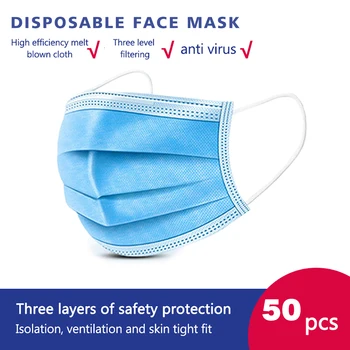 

3 Layers Disposable Face Masks Anti-Dust Meltblown Cloth Masks Protection Face Mask10/50PCS For Face mask
