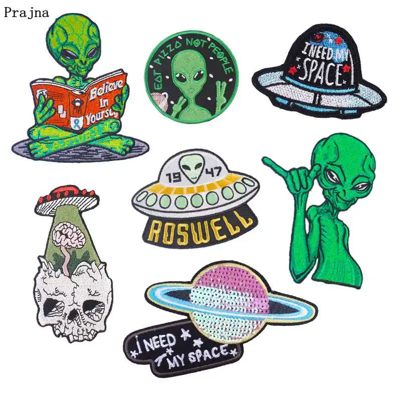 Prajna UFO патч, вышитые патчи для одежды, железные нашивки на одежду в полоску, инопланетяне, радужные нашивки для куртки, одежды, сделай сам