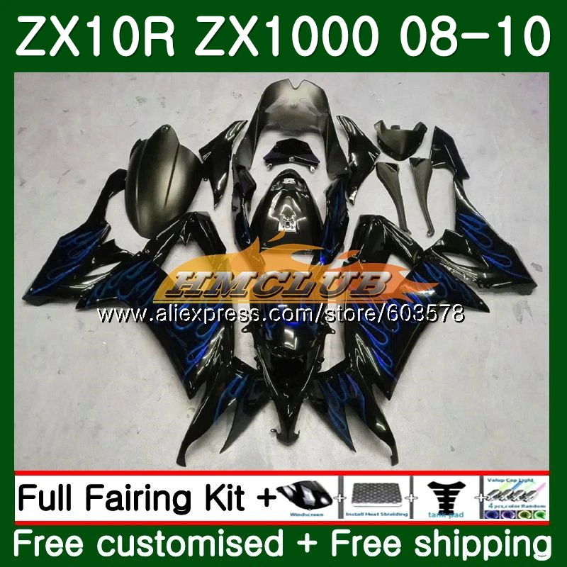 Корпус для KAWASAKI ZX1000C ZX-10R ZX10R 08 09 10 Синий Пламя 118CL. 41 ZX 10R 1000CC ZX1000 ZX 10 R 2008 2009 2010 обтекатели