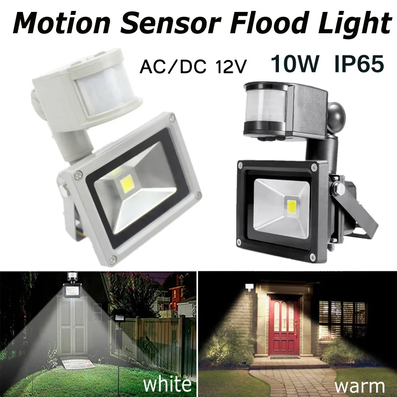 

LED Floodlights 10W AC/DC 12V PIR Motion Sensor Security High Brightness Waterproof IP65 Outdoor Lighting