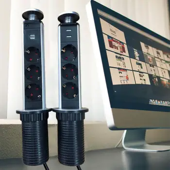 

Multiple AC Electrical EU Plug Kitchen Office Table Desk Electric Socket USB Port Charging Power Outlet Power Strip
