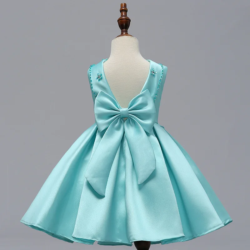 Europe And America New Style Flower Beads Formal Dress Flower Boys/Flower Girls Exposed Back off-Shoulder Dress Bow Princes