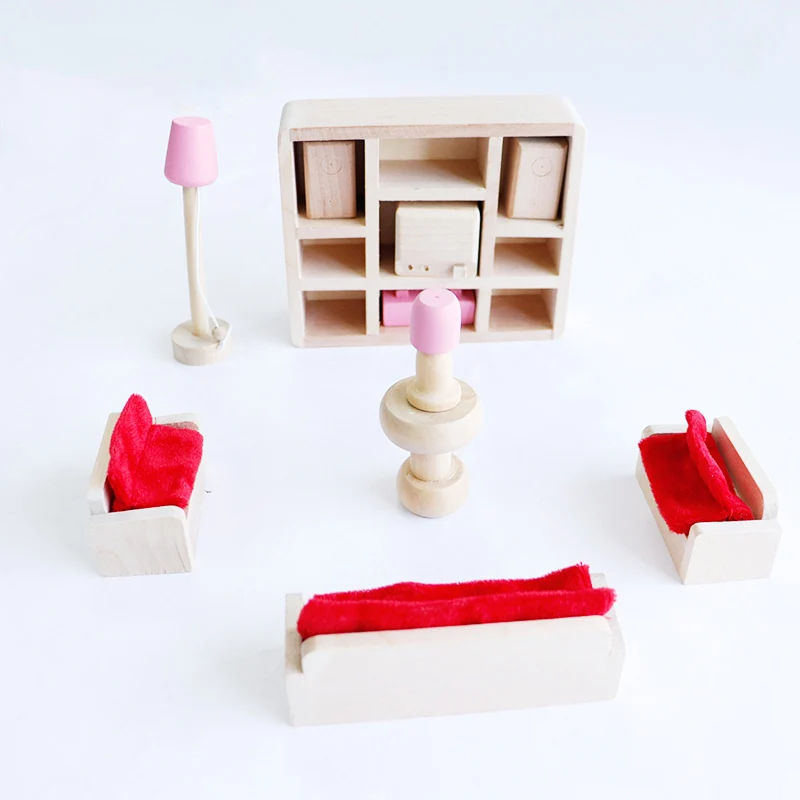 

Pretend Play Living Room Set Wooden Mini Furniture for Doll House for Kids baby learning toys toys for children