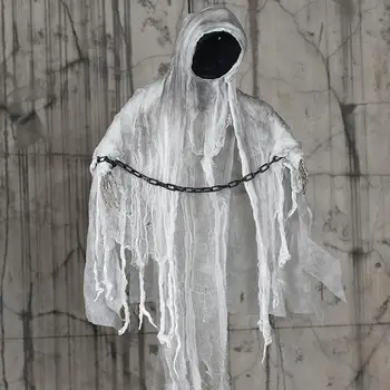 

1pcs ghost Light Up Eyes electric glowing voice-activated Props decor House Horror Haunted Halloween ghost Hanging swings a H7X0