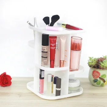 

Plastic 360 Degree Rotating Makeup Organizer Adjustable Desk Storage Shelf Black/White Large Cosmetic Storage Shelf