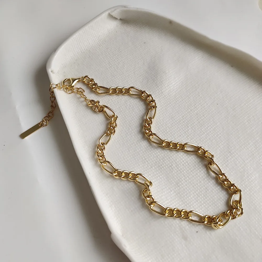 18K позолоченное женское подлинное серебро 925 пробы Фигаро Цепь массивное ожерелье короткое ожерелье s Wild TLX470