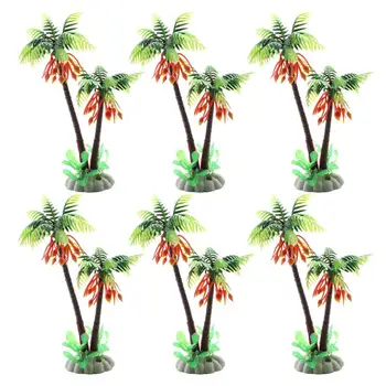 

6PCS Simulation Mini Coconut Palm Aquarium Decorations Ornament Fish Tank Artificial Plastic Small Green Water Plants