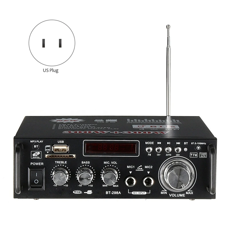 600 Вт Bluetooth стерео усилитель звука для автомобиля дома HiFi Музыка SD USB FM AMP 12 В/220 В US Plug