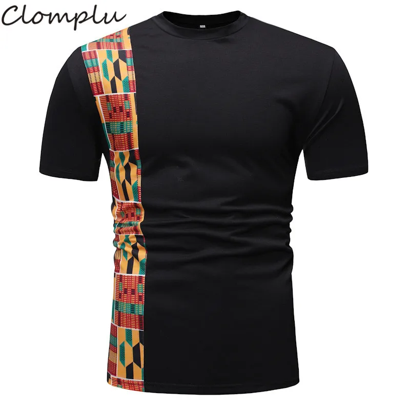 Clomplu модная футболка с коротким рукавом африканская одежда Дашики Летняя Повседневная африканская мужская одежда высокого качества с принтом черного и белого цвета - Цвет: Черный
