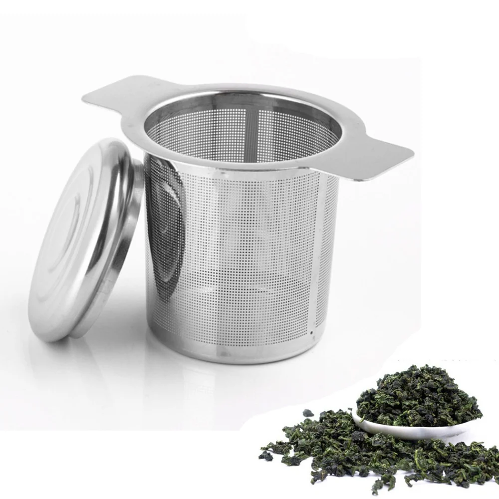 Двойной Чайный фильтр+ крышка для питья из нержавеющей стали серебряный практичный кухонный гаджет