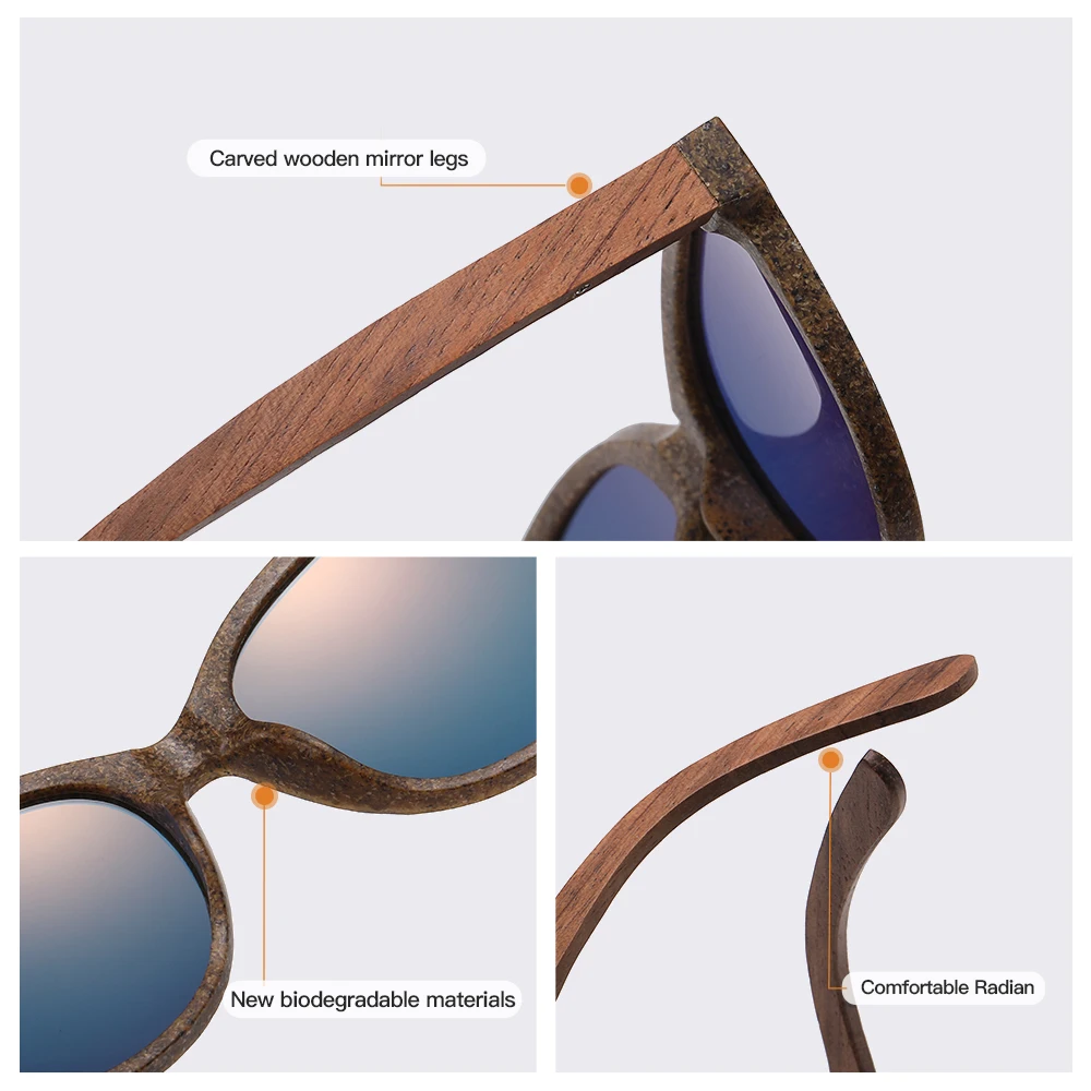 XSW New Arrival Fashion Sunglasses Coffee glasses  Women Vintage Wooden Mirror Classic Vintage Suitable For Small Face UV400 4