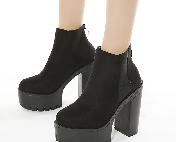 Sexy Black Women elastic fabric Boots  High Heels Boots Fashion  Round head Ankle Boots High Heels Platform Women's Dance Boots