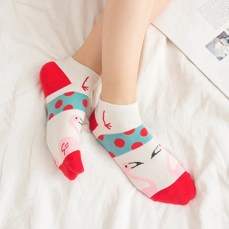 

New Warm Cotton Ankle Flamingo Socks Women Colorful Harajuku Woman Funny Flamingo Socks Winter Cheap Wine Soft Girls Sock